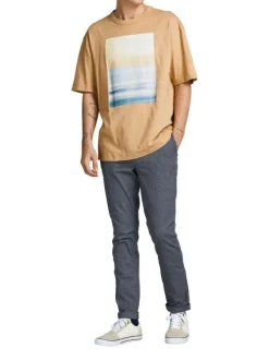 Pantalon chino Marco en coton mélangé bleu texturé avec une coupe slim