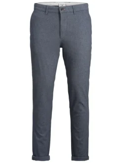 Pantalon chino Marco en coton mélangé bleu texturé avec une coupe slim