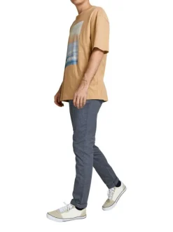 Pantalon chino Marco en coton mélangé bleu texturé avec une coupe slim