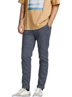 Pantalon chino Marco en coton mélangé bleu texturé avec une coupe slim