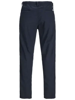 Pantalon chino marine en coton et lin mélangés pourvu d'un cordon de serrage