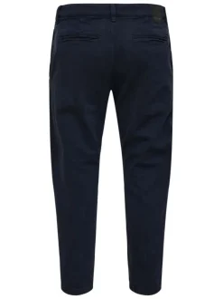 Pantalon chino marine en coton uni avec une coupe régular et 2 poches arrières