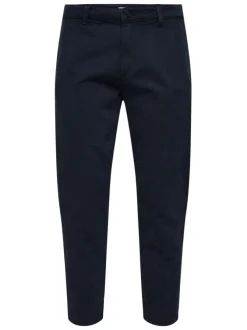 Pantalon chino marine en coton uni avec une coupe régular et 2 poches arrières