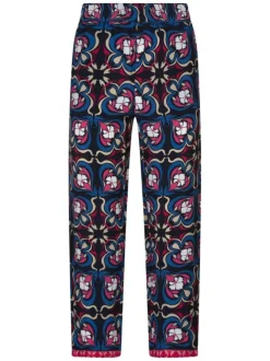 Pantalon chino marine imprimé pourvu d'une coupe large et de multiples poches