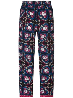 Pantalon chino marine imprimé pourvu d'une coupe large et de multiples poches