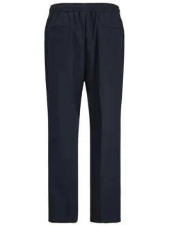Pantalon chino marine à plis pourvu d'une coupe droite et de poches plaquées