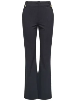 Pantalon chino marine rayé avec une coupe bootcut et des passants pour ceinture