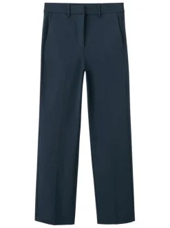 Pantalon chino 7/8 marine uni avec une coupe droite et 4 poches