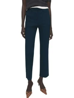 Pantalon chino 7/8 marine uni avec une coupe droite et 4 poches