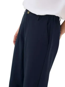 Pantalon chino marine uni avec une coupe droite et une taille haute