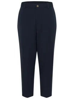 Pantalon chino marine uni avec une coupe droite et une taille haute