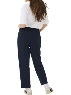 Pantalon chino marine uni avec une coupe droite et une taille haute
