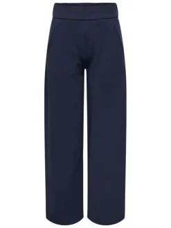 Pantalon Chino marine uni avec une coupe flare et une taille élastiquée