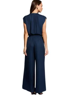Pantalon chino marine uni avec une coupe large et de multiples poches