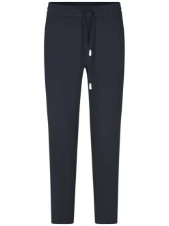 Pantalon chino marine uni avec une coupe slim et un cordon de serrage