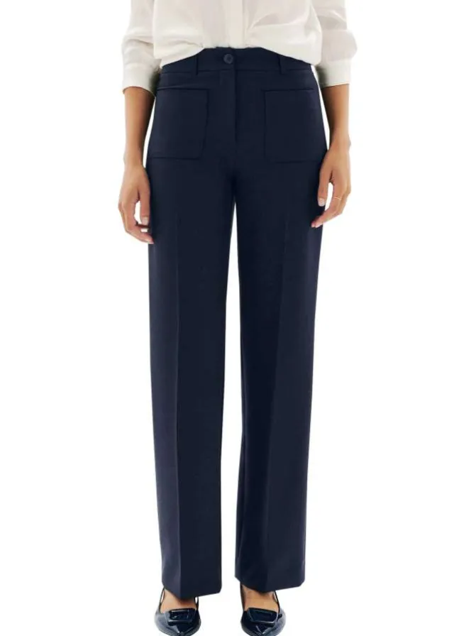 Pantalon Chino marine uni coupe bootcut pourvu de passants