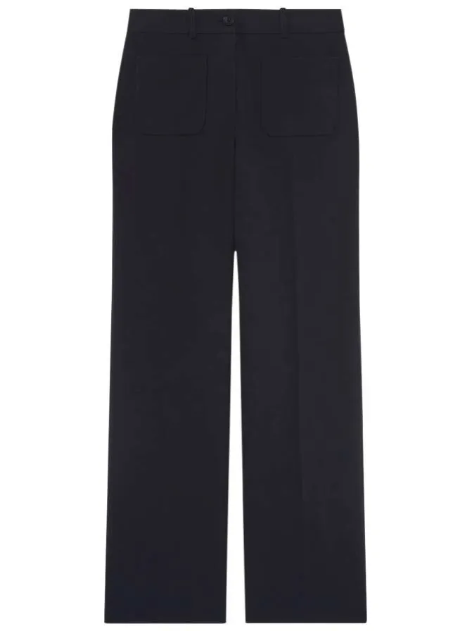 Pantalon Chino marine uni coupe bootcut pourvu de passants