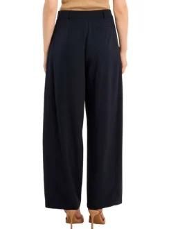 Pantalon chino marine uni pourvu d'une coupe large et d'une taille haute