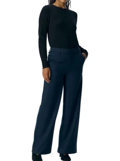 Pantalon chino marine uni pourvu d'une taille élastiquée et d'une coupe bootcut