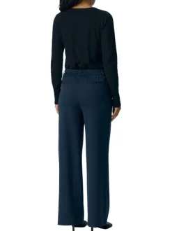 Pantalon chino marine uni pourvu d'une taille élastiquée et d'une coupe bootcut