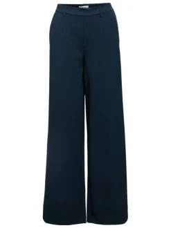 Pantalon chino marine uni pourvu d'une taille élastiquée et d'une coupe bootcut