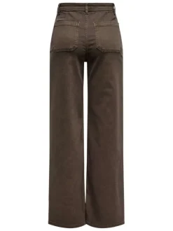Pantalon chino marron à coupe ample pourvu d'une fermeture zippée et boutonnée