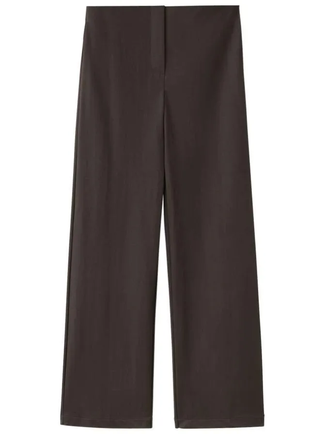Pantalon chino marron uni pourvu d'une coupe bootcut et d'une taille haute