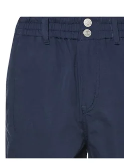 Pantalon Chino Mom Jog en coton biologique et lin marine uni avec une coupe régular et cheville resserrée élastiquement