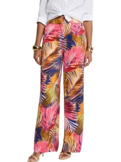 Pantalon chino multicolore floral casual pourvu d'une coupe large