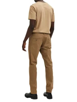 Pantalon Chino New Miles camel uni avec une coupe slim et 4 poches