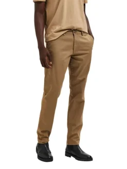 Pantalon Chino New Miles camel uni avec une coupe slim et 4 poches