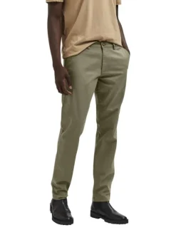 Pantalon Chino New Miles camel uni avec une coupe slim et 4 poches