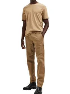 Pantalon Chino New Miles camel uni avec une coupe slim et 4 poches