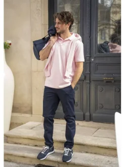 Pantalon Chino New Miles marine uni avec une coupe slim et 4 poches
