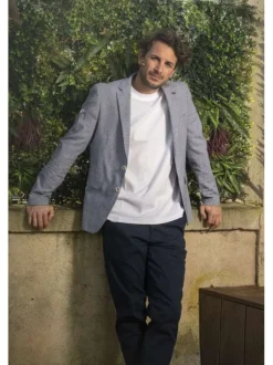 Pantalon Chino New Miles marine uni avec une coupe slim et 4 poches