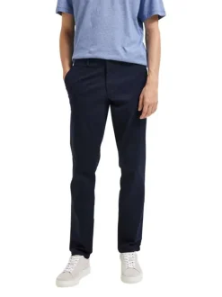 Pantalon Chino New Miles marine uni avec une coupe slim et 4 poches
