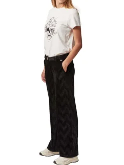 Pantalon chino noir en velours avec une coupe large et une taille haute