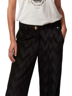 Pantalon chino noir en velours avec une coupe large et une taille haute