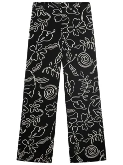 Pantalon chino noir imprimé avec une coupe droite et des passants pour ceinture