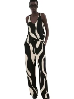 Pantalon chino noir à motifs pourvu d'une coupe droite et d'une taille haute