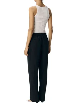 Pantalon chino noir pourvu d'une coupe droite et d'une taille élastiquée