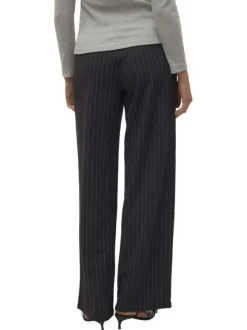 Pantalon chino noir rayé avec une coupe bootcut et une fermeture zippée