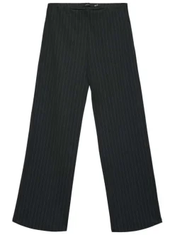 Pantalon chino noir rayé avec une coupe bootcut et une fermeture zippée