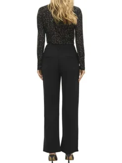 Pantalon chino noir uni avec une coupe bootcut et boutons à l'avant