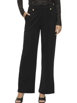 Pantalon chino noir uni avec une coupe bootcut et boutons à l'avant