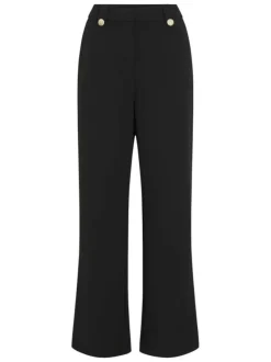 Pantalon chino noir uni avec une coupe bootcut et boutons à l'avant