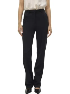 Pantalon chino noir uni avec une coupe bootcut et des passants pour ceinture