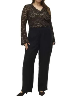 Pantalon Chino noir uni avec une coupe bootcut et une taille élastiquée