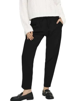 Pantalon Chino noir uni avec une coupe cigarette et une taille élastiquée
