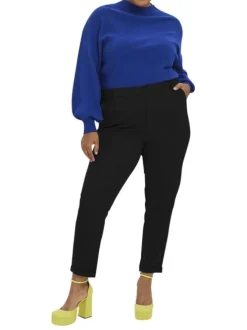 Pantalon chino noir uni avec une coupe droite et ceinture élastiquée